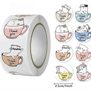 100 Cute Cats in Cups Thank You Stickers